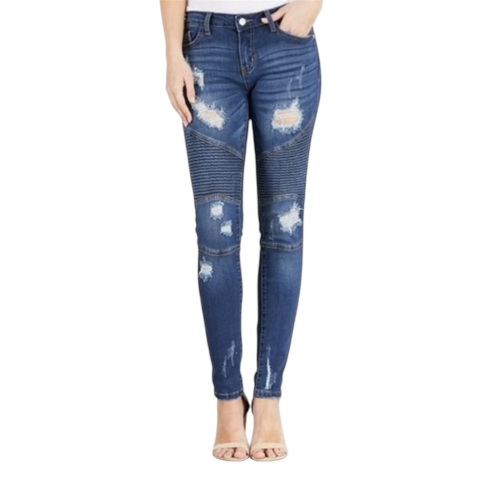 Judy Blue Women 9/29 Jeans Skinny Fit Style JB8469 Distressed Moto Denim Grunge